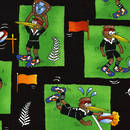 Rugby playing kiwi with silver fern fabric.