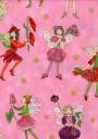 Flower fairies all over pink fabric.